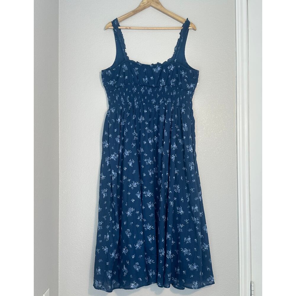 AE American Eagle Navy Corset Floral Midi Dress, Smocked Milkmaid Cottage XL - Picture 4 of 14
